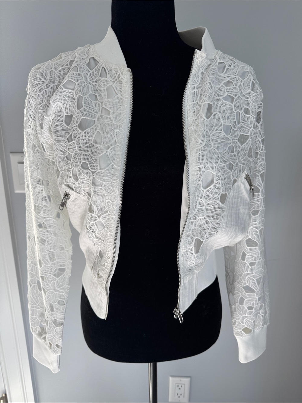NWT Jason Wu White Floral Lace Bomber Jacket